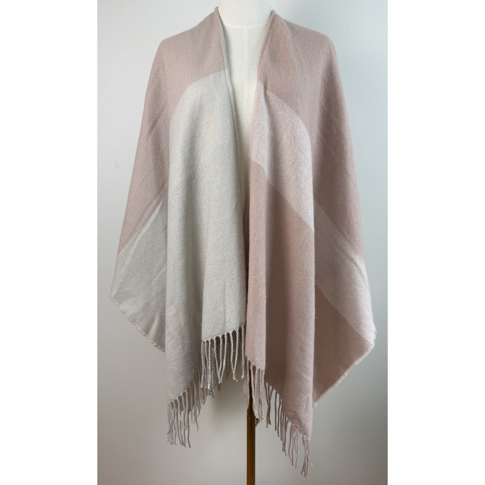 Soia & Kyo Woven Scarf Wrap Shawl Poncho OS Ivory Pink Fringe‎ NWT